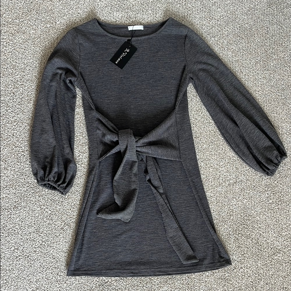 Gray Tie Front Dress